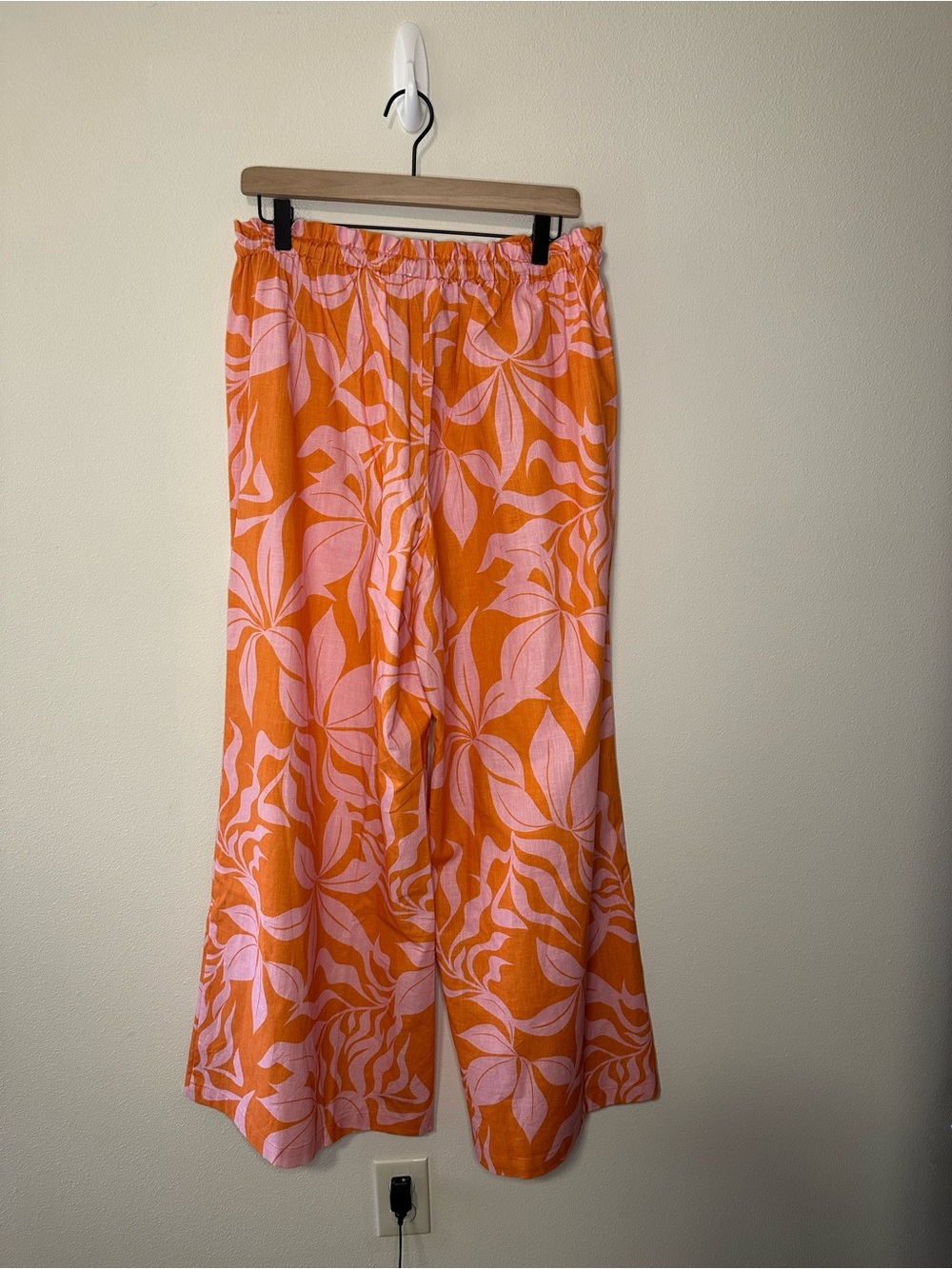 NWT AUR OCEÀ BRASILE Gathered Wide Leg Pant pink orange floral hibiscus - Picture 9 of 12
